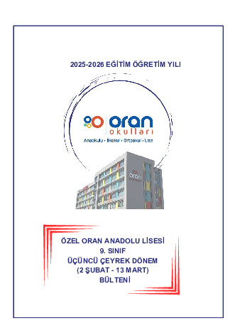 Anadolu Lisesi 9. Sınıf 3. Çeyrek Dönem Bülteni kapak görseli