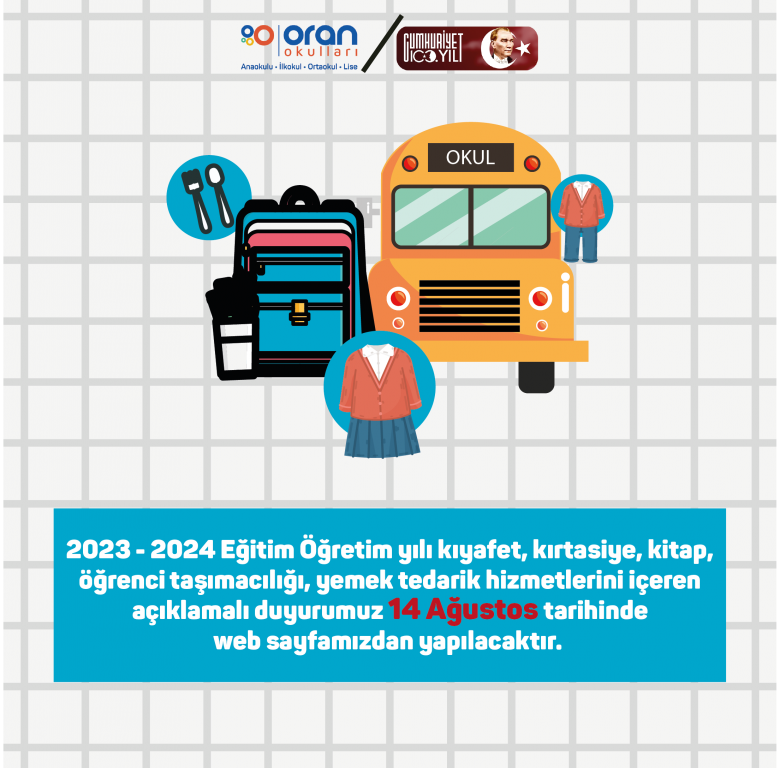 2023 - 2024 Eğitim Öğretim Yılı Kıyafet, Kırtasiye, Kitap, Öğrenci Taşımacılığı, Yemek Duyurusu