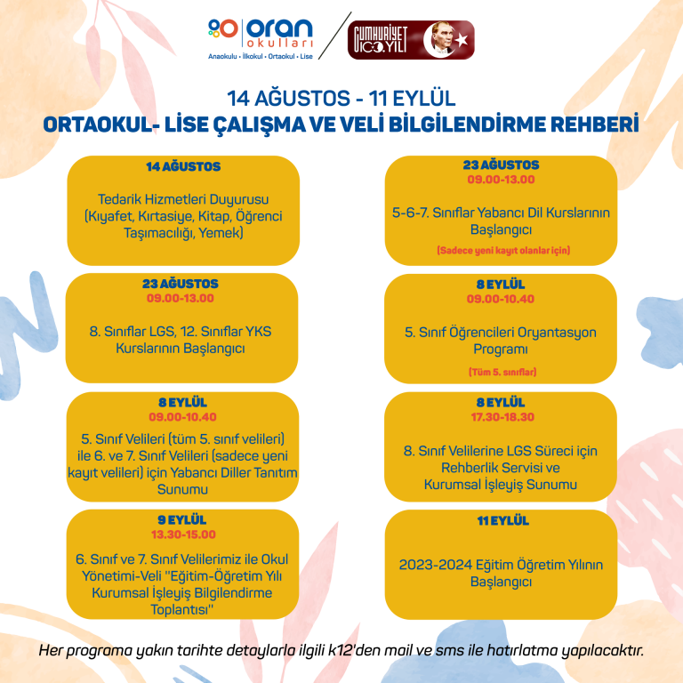 14 Ağustos - 11 Eylül Ortaokul - Lise Çalışma ve Veli Bilgilendirme Rehberi görseli 1
