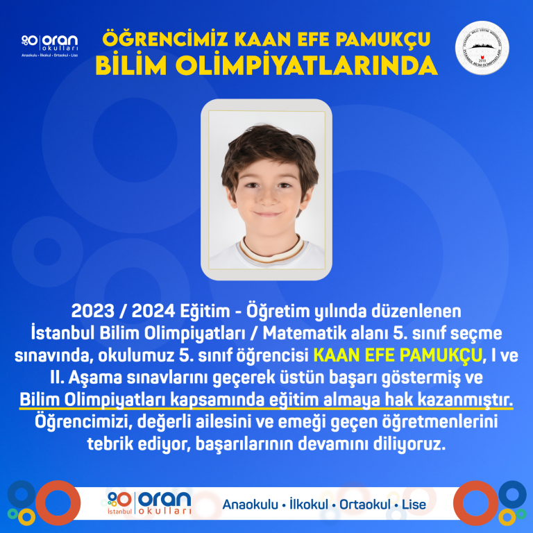 Öğrencimiz Kaan Efe Pamukçu Bilim Olimpiyatlarında