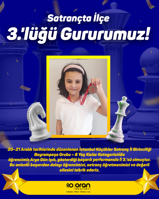 Satrançta İl 3.’lüğü Gururumuz!