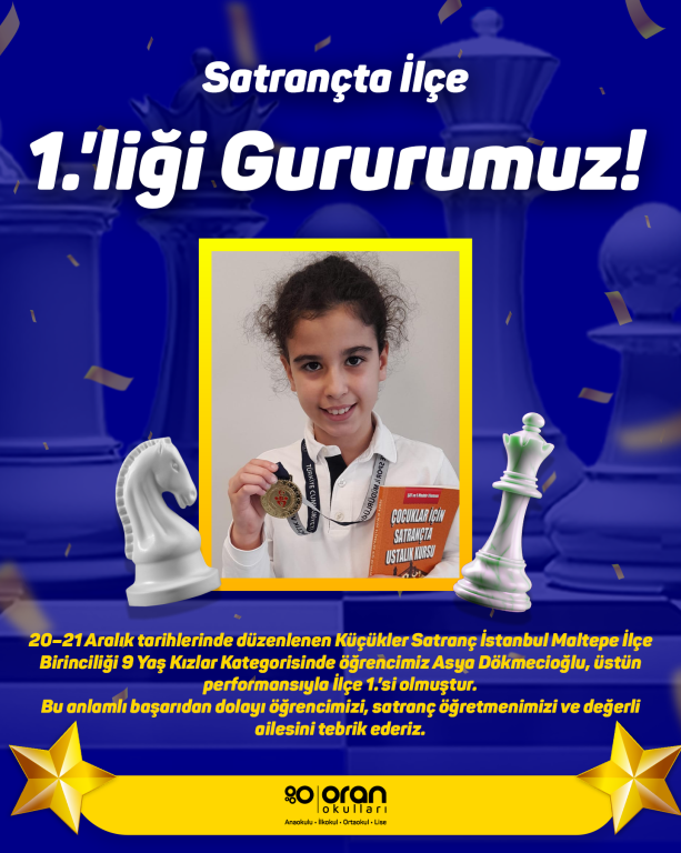Satrançta İlçe 1.’liği Gururumuz!