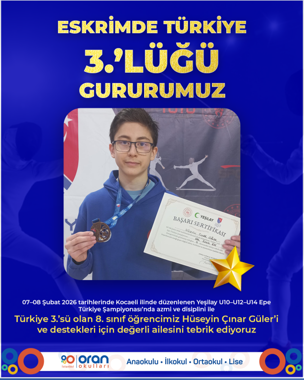 Eskrimde Türkiye 3.lüğü Gururumuz