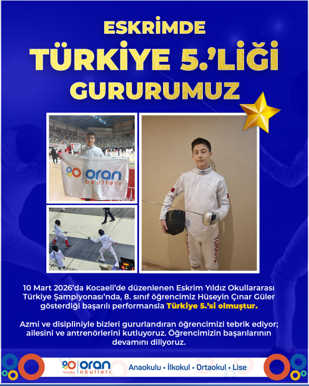 Eskrimde Türkiye 5.’liği Gururumuz