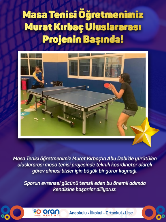 Masa Tenisi Öğretmenimiz Murat Kırbaç Uluslararası Projenin Başında!