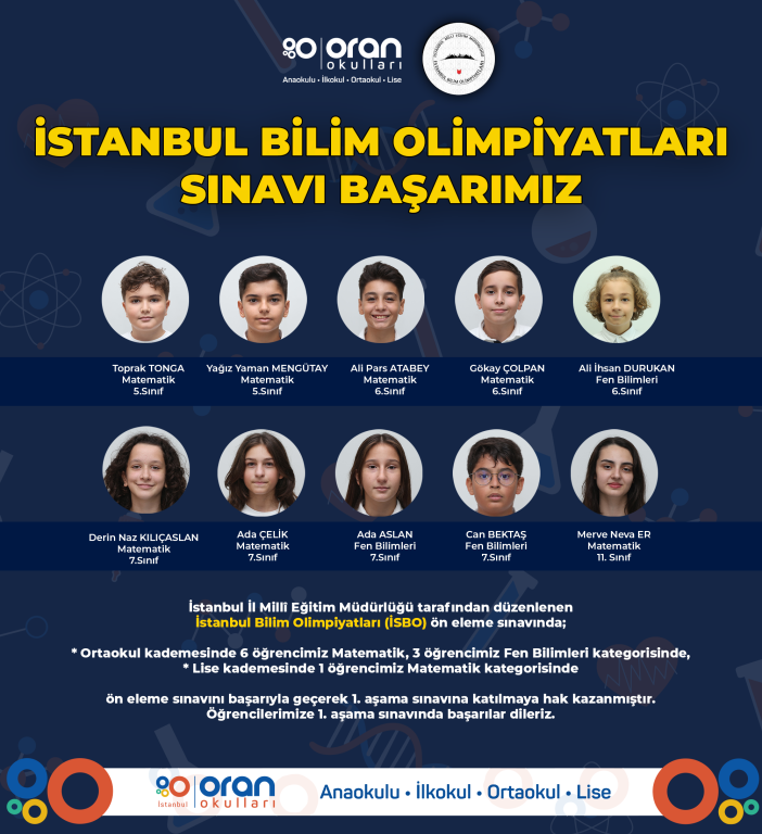 İstanbul Bilim Olimpiyatları Sınavı Başarımız